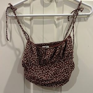 Brown tie tank top with white flowers